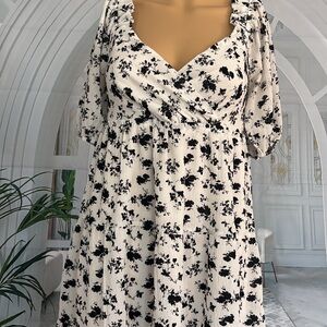 Floral Black and White Dress
